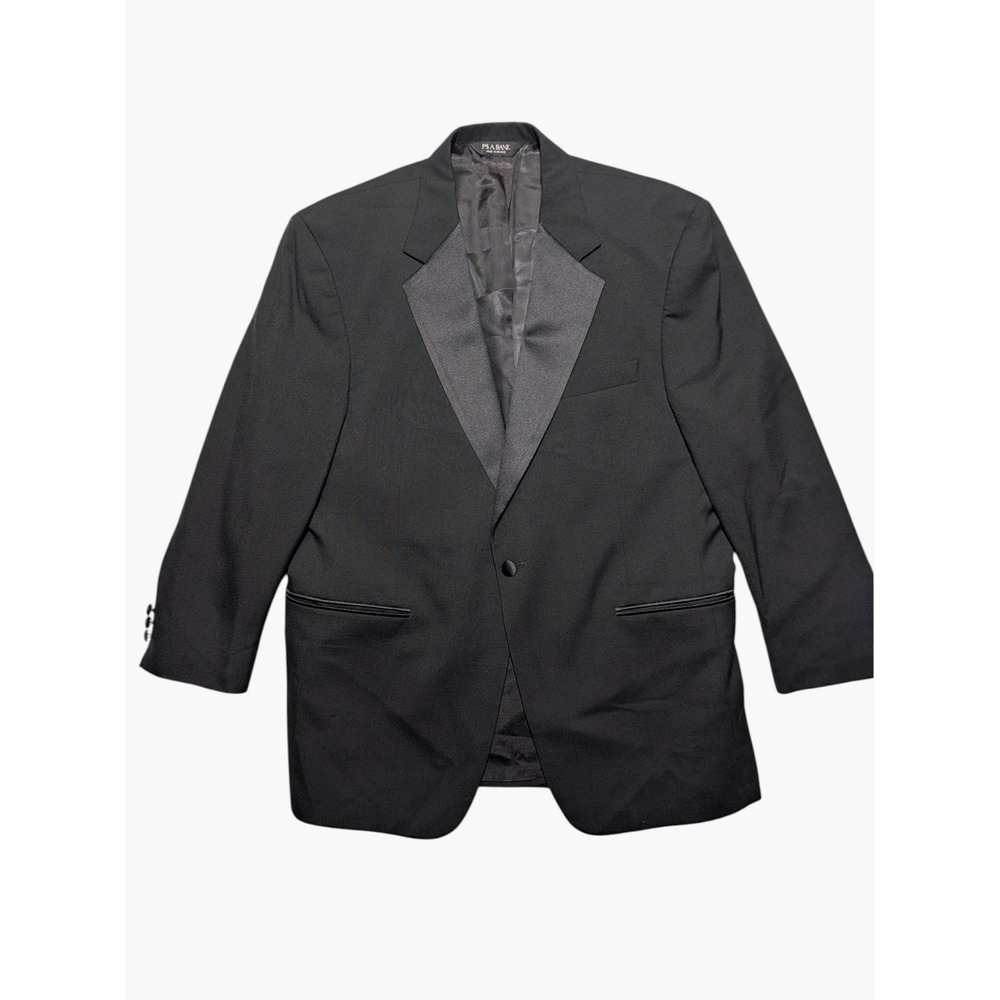 Vintage Jos A Bank Tuxedo Jacket 42‎ Short Black Satin Lapel Wool